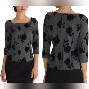 WHBM Flocked With Velvet Floral Ponte Bodice Top Size 2